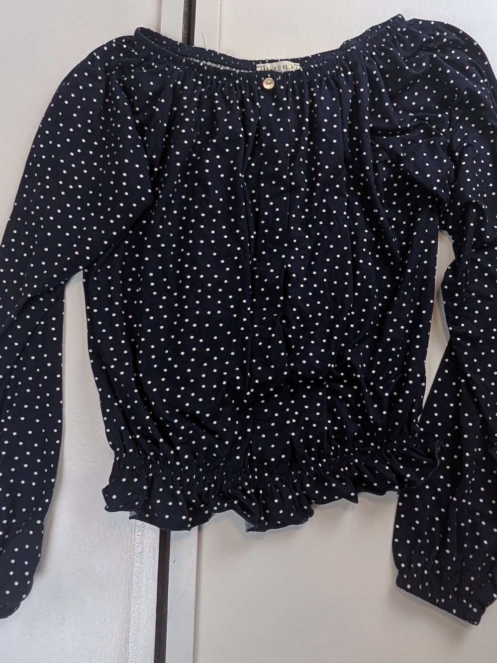 Girls' Navy Polka Dot Off-Shoulder Blouse